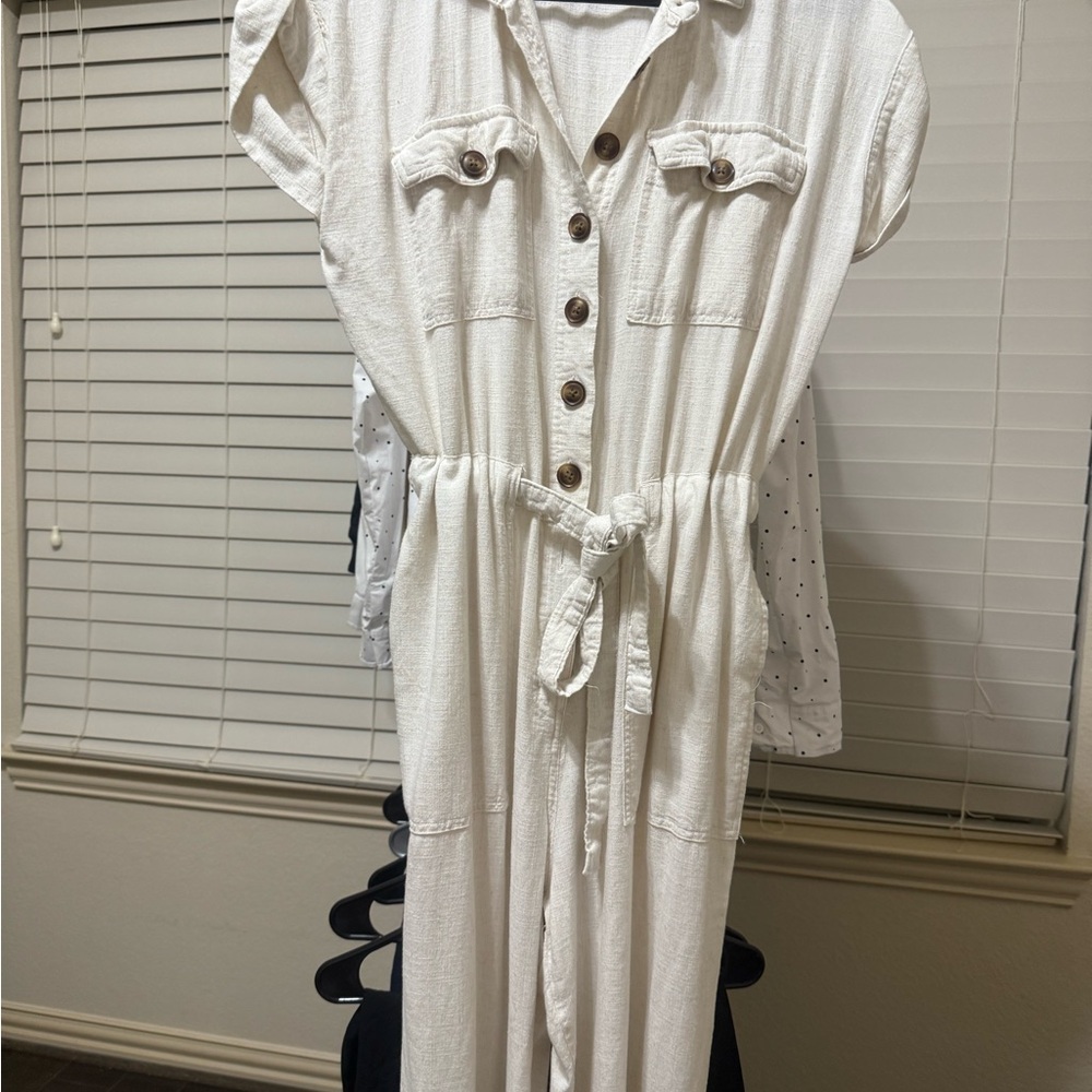White Utility-Style Jumpsuit with Tie Waist
